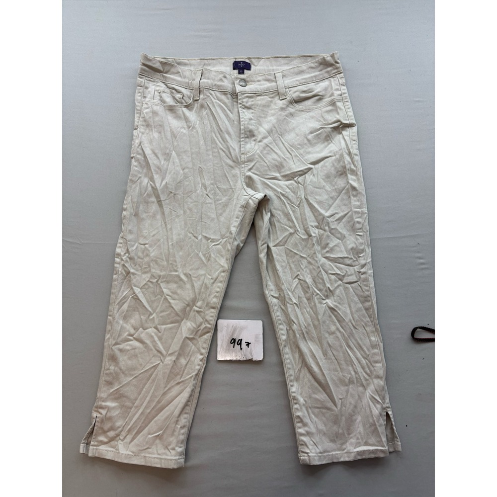 NYDJ Not Your Daughters Jeans Womens 12 Tan Khaki Cropped Capri Pants Side Slit